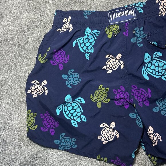 Vilebrequin Swim Trunks Shorts Mens Large Blue Multicolour Turtle Print Beach - Picture 4 of 13